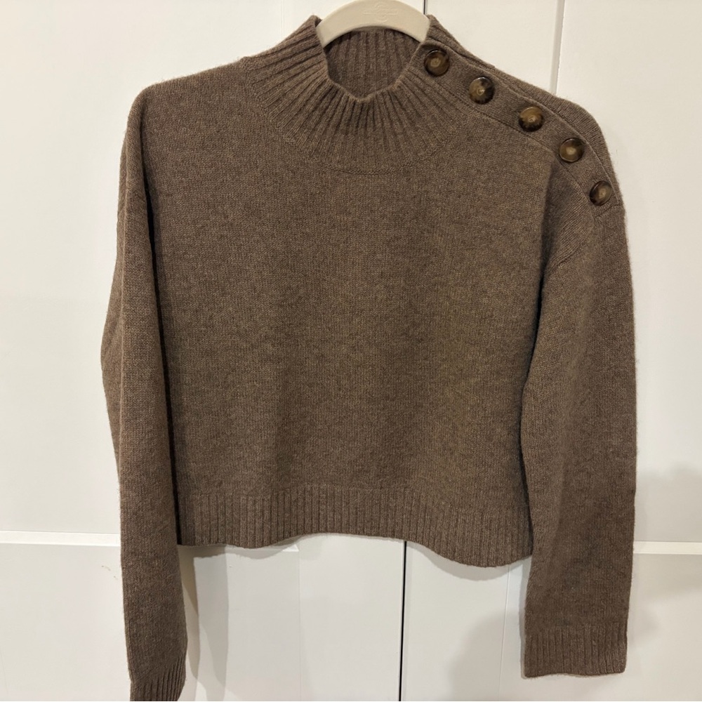 Sezane Elena Taupe Sweater with Button Accents